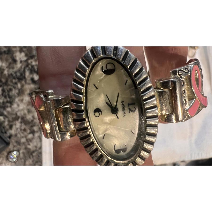 Geneva Womens Silver-Tone Bracelet Watch With Pink Ribbon 25$